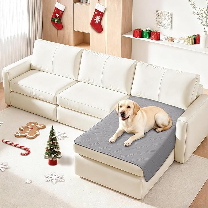 Waterproof Dog Blanket, Non-Slip Soft Pet Bed Cover, Couch Cover for Dogs Washable, Protects Sofa, Furniture, Crate, Car, Tear Resistant Leakproof Pet Blanket (40x50 Inch, Light Grey)