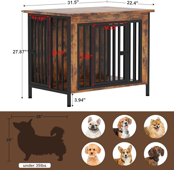 EasyCom Dog Crate Furniture for 1 or 2 Dogs, Heavy Duty Single/Double Dog Crates for Small/Medium/Large Dogs, Dog Kennel Furniture Indoor as TV Stand, Medium Size 31.5" L(20-35 Pounds), Brown