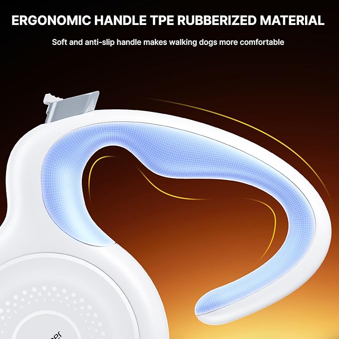 AutoBrake Retractable Dog Leash for Medium and Large Dogs, 360° Tangle-Free Dog Leash and 16Ft Strong Nylon Tape, Ergonomically Comfortable and Lightweight Grip Handle (White)