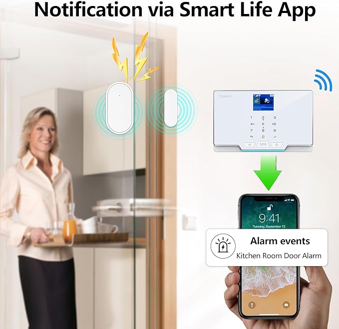 Home Alarm System,12 Pieces Smart Home Alarm Security System DIY No Monthly Fee,Phone Alert,Alarm Siren,Door/Window Sensors,Remotes,Compatible with Alexa and Google, for House Apartment Office,Villa