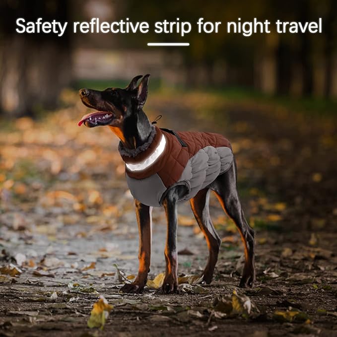 Winter Dog Coat,Large Dog Jacket,Waterproof Pet Jacket with Back Zipper,Pet Coat with Harness Built in,Warm Dogs Coat with Fleece Lined,Snow Jacket Clothes French Bulldog Shiba Inu,Brown,L