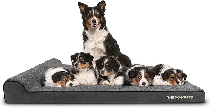 The Dog’s Bed Orthopedic Headrest Dog Bed XXXL Grey Plush 64x44, Memory Foam, Pain Relief for Arthritis, Hip & Elbow Dysplasia, Post Surgery, Lameness, Supportive, Waterproof Washable Cover