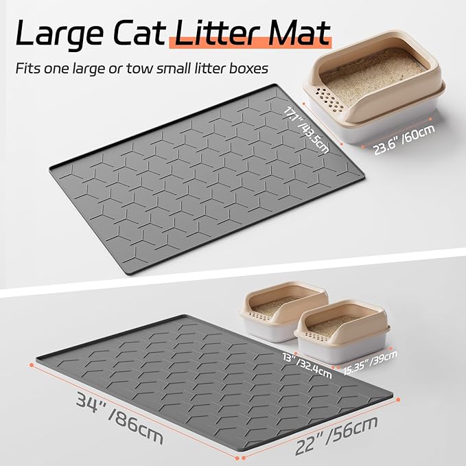 Large Silicone Cat Litter Mat, Waterproof/Urineproof, Litter Recycling, Easy to Clean, Soft on Kitty Paws (22"X34"-Dark Grey)