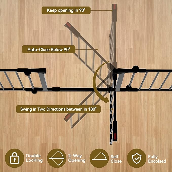 Dog Gate 27.5"-199" Extra-Wide Playpen, Freestanding Pet Gate, Puppy Fence with Auto-Close Door, Double Locking System for Fireplace, Foldable (Black, 8 Panels)