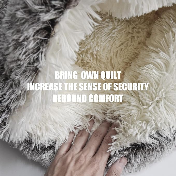 ShinHye Cat Bed Round Plush Fluffy Hooded Cat Bed Cave, Cozy for Indoor Cats or Small Dog beds, Soothing Pet Beds Doughnut Calm Anti-nxiety Dog Bed - Waterproof Bottom Washable (20×20inch, Grey)