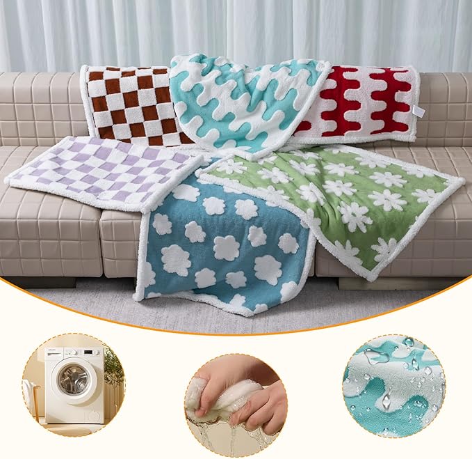 Waterproof Pet Blanket Blue Stylish Jacquard Sharpa Fleece Dog Blankets for Bed Couch Sofa Covers Throw Blanket for Puppy Cats Furniture Protection Washable Reversible Covers (Blue Wave,XXL)