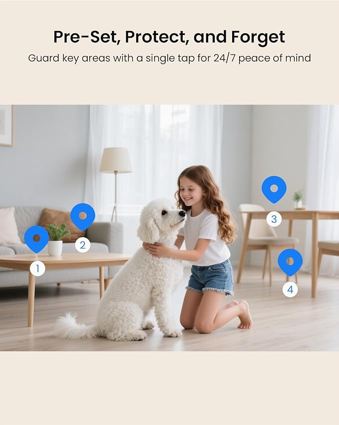 4K 8MP Indoor Security Camera with 64GB Memory Card, 5GHz/2.4GHz WiFi Camera, 360° Pan/Tilt IP Camera, Auto Tracking, AI Human/Face/Pet Detection, Night Vision, 2-Way Audio, One-Touch Call