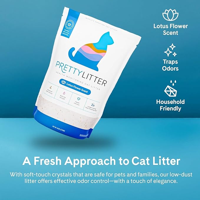 PrettyLitter Health Monitoring Cat Litter (Lotus Flower, Non Clumping) | Lightweight & Low Tracking, Color Changing Silica Gel Crystals, Advanced Odor Control — 6 Lbs, Pack of 2 (Two Month Supply)