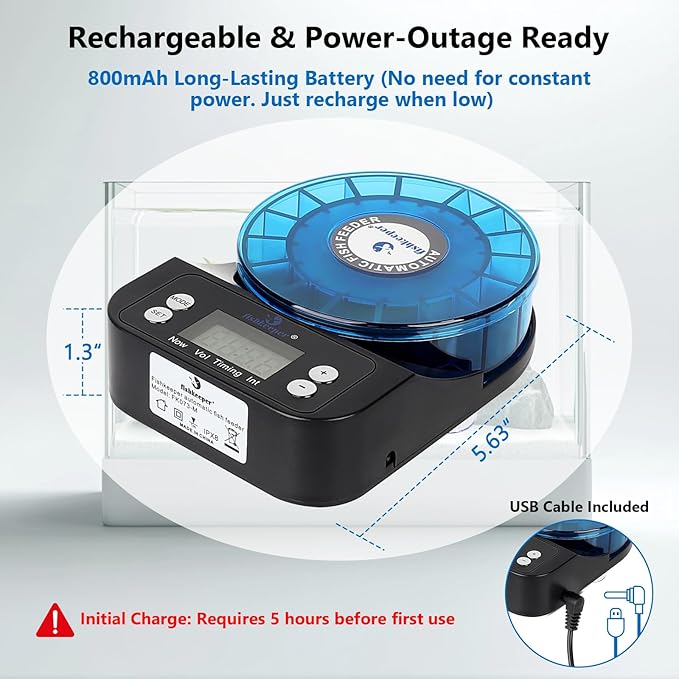 fishkeeper Automatic Fish Feeder for Aquarium - 2025 Upgraded Rechargeable and Precision Fish Feeder Auto Dispenser for Betta Fish & Turtle, Moisture & Proof Vacation Self Feeding(Memory Function)