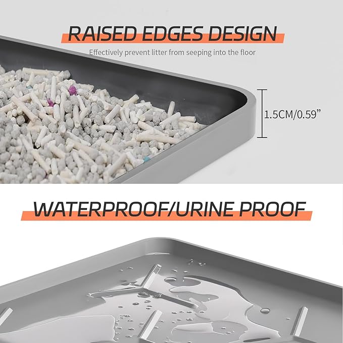 Extra Large Silicone Cat Litter Mat, Waterproof/Urineproof, Litter Recycling, Easy to Clean, Soft on Kitty Paws (28"X40"-Grey)