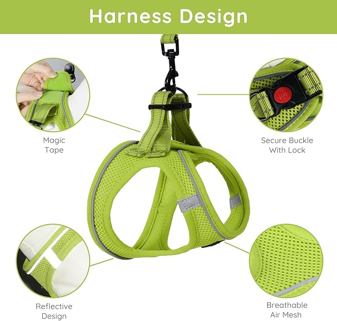 BELLA & PAL Step in Vest Harness for Small and Medium Dogs, No Pull Small Dog Harness with Leash Set, Comfortable Air Mesh Dog Vest Harness with Reflective Strip (Avocado Green, S)