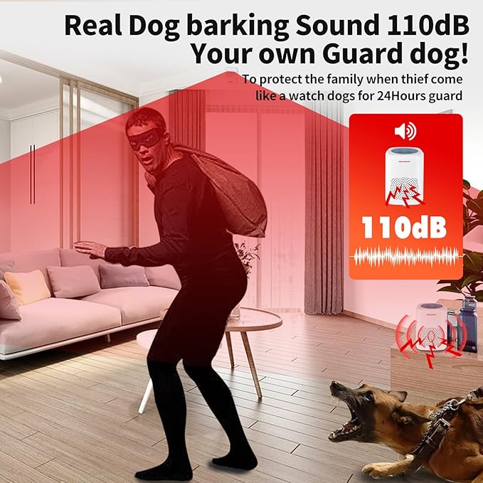 S SELDORAUK Motion Sensor Doorbell, Dog Barking Alarm Guard Wireless Infrared Detect Alert Door Chime for Home Security Entry Repelling Wildlife Rang 1000ft 110dB 4 Volume Level (1Receiver+1Detector)