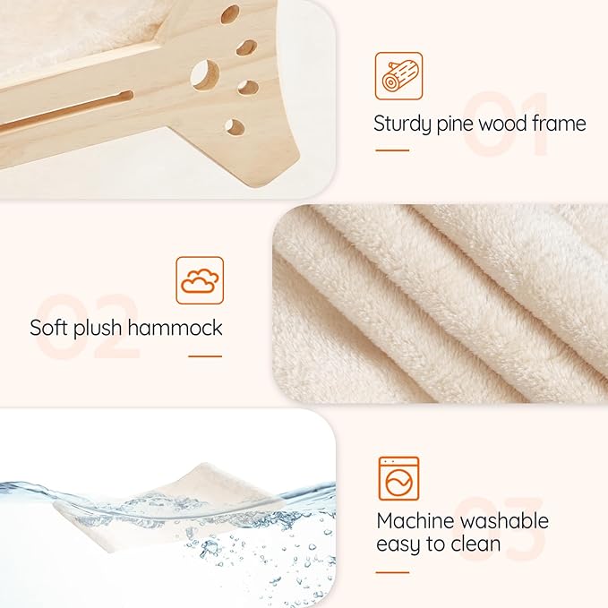 HOOBRO Cat Window Perch Set of 2, Cat Window Hammock with Soft Plush, Cat Window Seat with Support Legs for Indoor Use, Cat Beds for Window and Floor, Natural NL44CS03