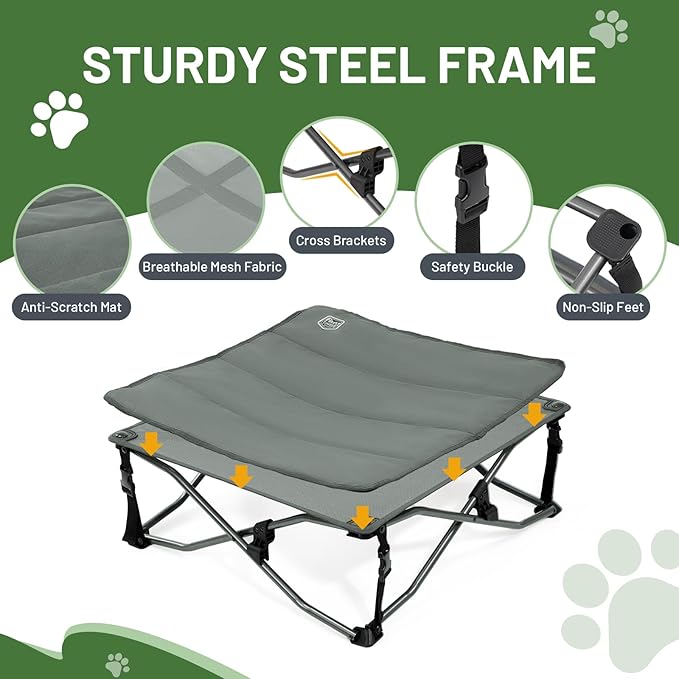 Timber Ridge Small Elevated Dog Bed, 3-in-1 Portable, Folding, and Raised with Removable Pad Mat, Cooling Design for Indoor and Outdoor Use, Grey