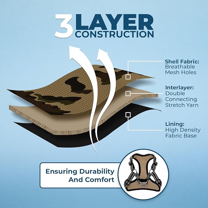 Best Pet Supplies Voyager Mesh Dog Breathable Harness Reflective Stitching, All Weather Adjustable for Walking Training, or Running - Heavy Duty & Durable, Harness (Army/Black Trim), XL