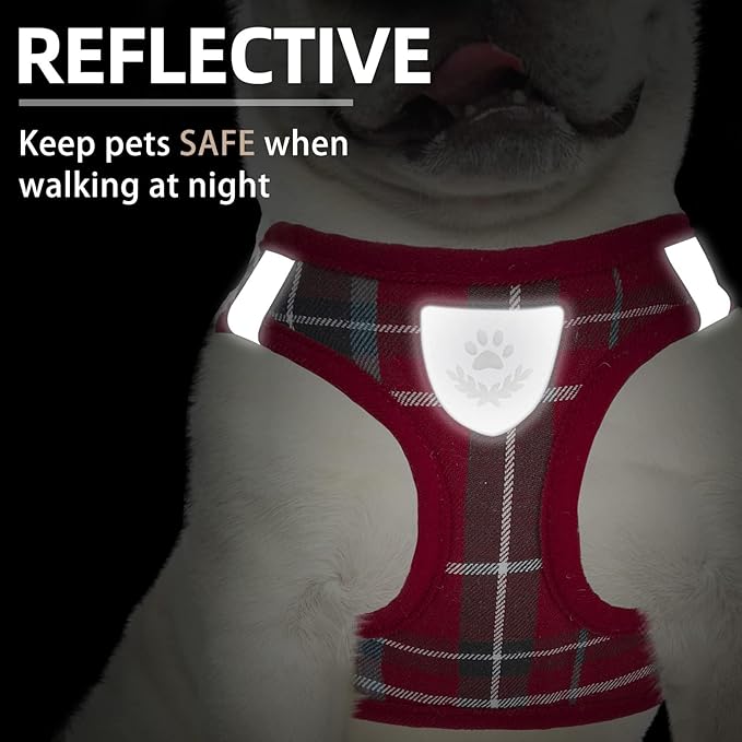 PUPTECK Adjustable Dog Harness Collar and Leash Set Step in No Pull Pet Harness for Small Medium Dogs Puppy and Cats Outdoor Walking Running, Soft Mesh Padded Reflective Vest Harnesses, Red XS