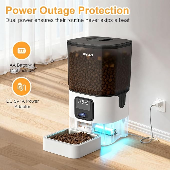FGID Automatic Cat Feeder and Water Fountain,Cordless or Battery Cat Food Dispenser Timer Pet Feeder Dog Feeders w Camera,Programmable Portion Control, 4 Daily Meals, 10s Voice Recorder