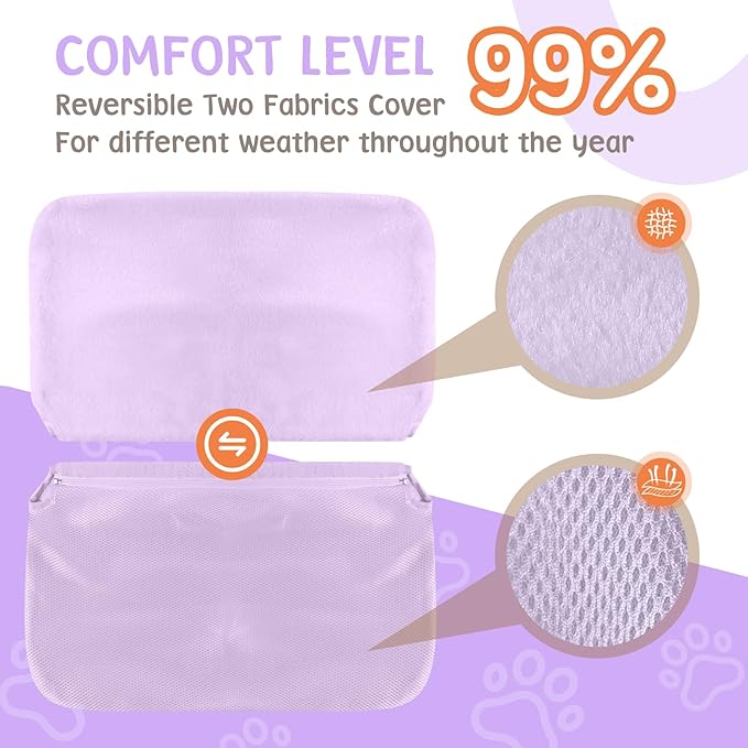 2 Pack Cat Window Perch,Cat Window Hammock Cordless Foldable Window Bed with 4 Large Strong Suction Cup,Reversible Cushion Cover,Metal Frame Easy to Adjust Window Seat Holds up to 40lbs(Purple，M)