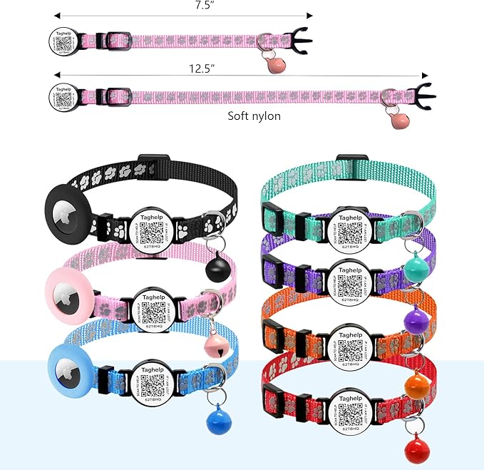2PCS Breakaway Cat Collars with Bell Cute Adjustable Safe Kitten Collars with Pendant Glow in The Dark,Airtag Holder Cat Collar with Smart ID tag & QR Code Reflective for GPS Boy Girl Cats(Blue)