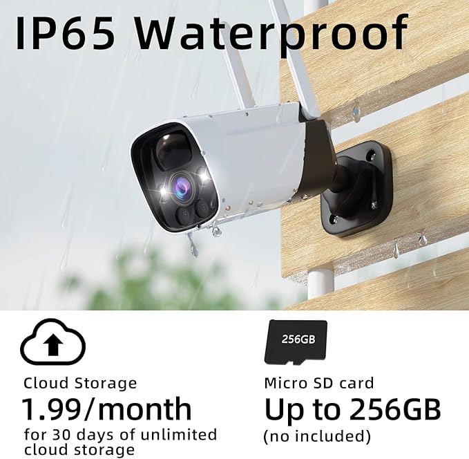 Rraycom 2K Security Camera Outdoor with Full Color Night Vision, 3MP Bullet Surveillance Cameras with Motion Detection and Siren, 2-Way Talk, 180-Day Battery Life, IP66, Cloud&SD Card, No Monthly fee