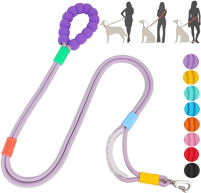 JSXD Dog Leash,5 FT Heavy Duty Dog Training Leash,Double Handle Comfortable Padded Hands Free Dog Leash,Adjustable Crossbody Waist Leash for Small Medium Large Dogs(Purple)