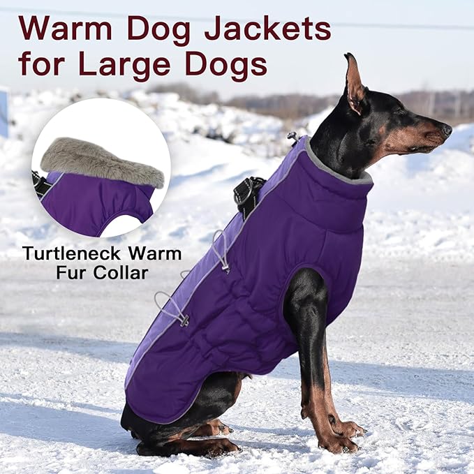 Dog Coat Winter Warm Dog Jackets for Medium Dogs Reflective Snowsuit with Harness Fleece Dogs Snow Jacket Vest Waterproof Pet Clothes for Cold Weather