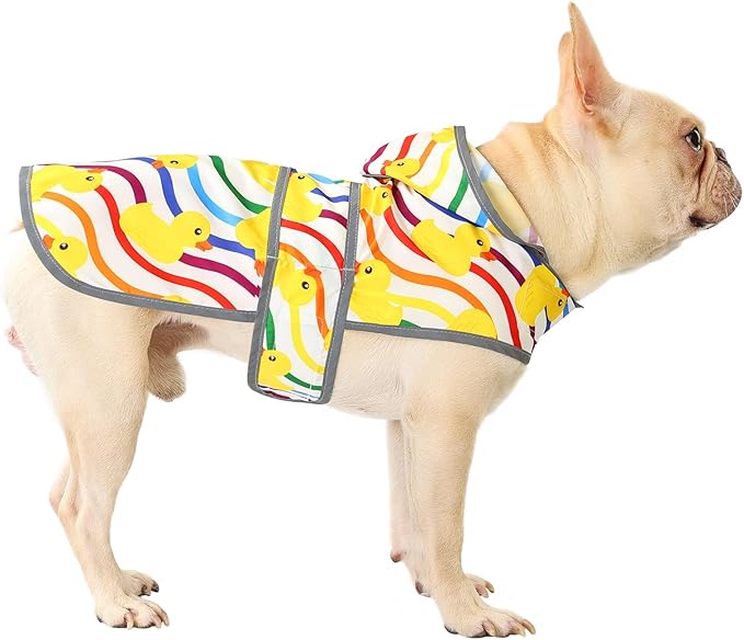 Dog Raincoats for Medium Dogs Waterproof Hooded Rain Jacket with Reflective Strips Leash Hole & Poncho Adjustable Fit (Rainbow,M)