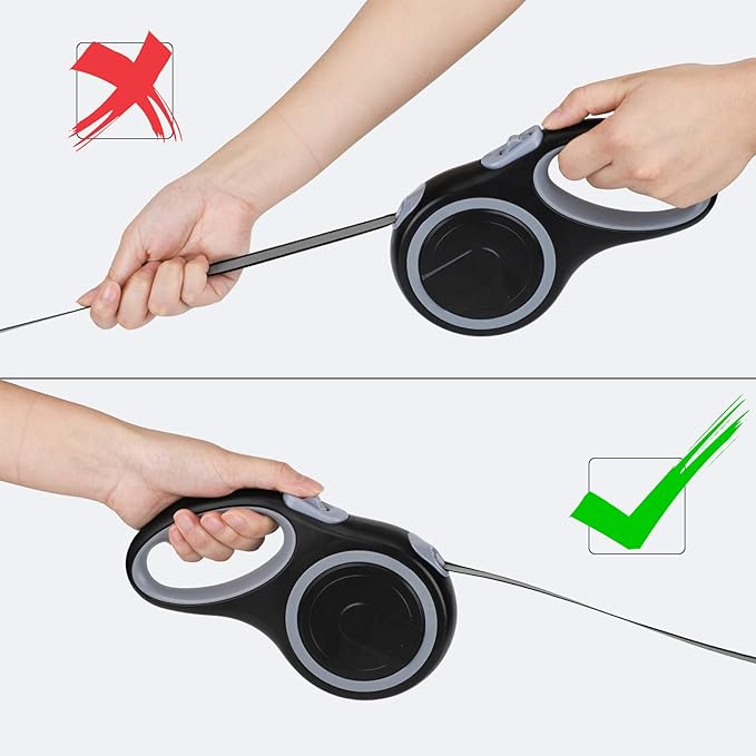 Segarty Dog Leash Retractable 26ft, Dog Leashes for Small Medium Large Pets Up to 110lbs, Heavy Duty 1 Button Break & Lock No Tangle Nylon Leads for Pet Walking & Training, Black