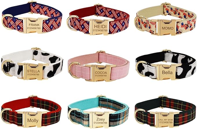 Custom Dog Collar with Metal Buckle - Pet Collars Personalized with Name and Phone Number (Christmas Style)