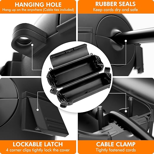 RESTMO 5-Piece Outdoor Waterproof Electrical Box Set – 12.5" x 8.5" x 5" Large & 7.1" x 2.3" x 2.3" Small, Weatherproof Boxes for Power Strip, Outlet, Plug, Socket, Timer, Holiday Light, Black