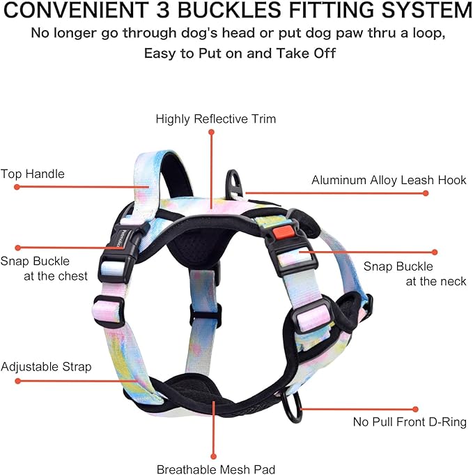 Petmolico No Pull Dog Harness Set with Leash Attachment Easy Control Handle Reflective Harness Vest Small Breed, Puppy Vest and Leash Set with Poop Bag Holder, Small - Iridescent