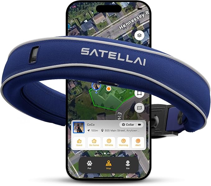 SATELLAI Dog Wireless Fences, Blue The Most Advanced GPS Dog Collar with AI Analysis, Precise Positioning, 5-Day Battery, and IP68 Waterproof, Flexible Virtual Fencing for Medium & Large Dogs