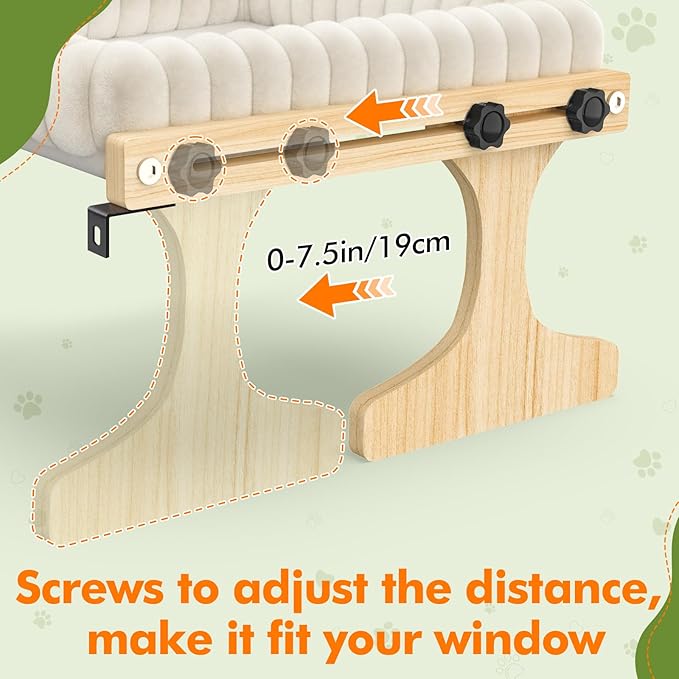 Cat Perch for Window XiaZ Cats Hammock Indoor Cat Bed for Window Adjustable Wooden Frame W/Soft Warm Plush-Lined Cushion Perfect for Bird Watching Sunbathing Space-Saving Easy Install Single Layer