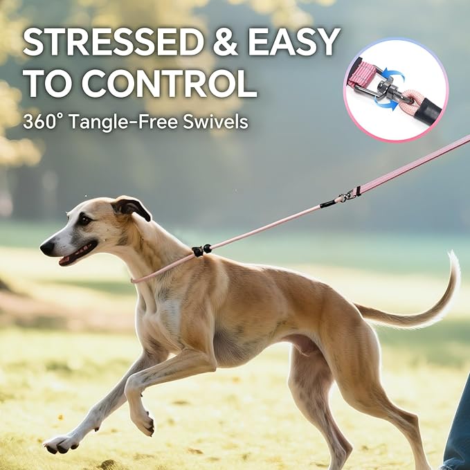 QQPETS Adjustable Slip Lead Dog Leash, Hands Free Waist Leash for Dog Walking, Reflective Training Lead with 360° Swivel Anti-Tangle, 4-7 ft Length for All Breeds