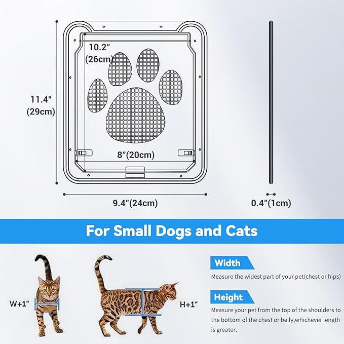 NAMSAN Cat Screen Door, Flap Opening 8 x 10 inches, Cat Door for Screen Door, Magnetic Self-Closing Small Pet Door for Sliding Door, Window Screen Door with Doggie Door Built in, Lockable, Black