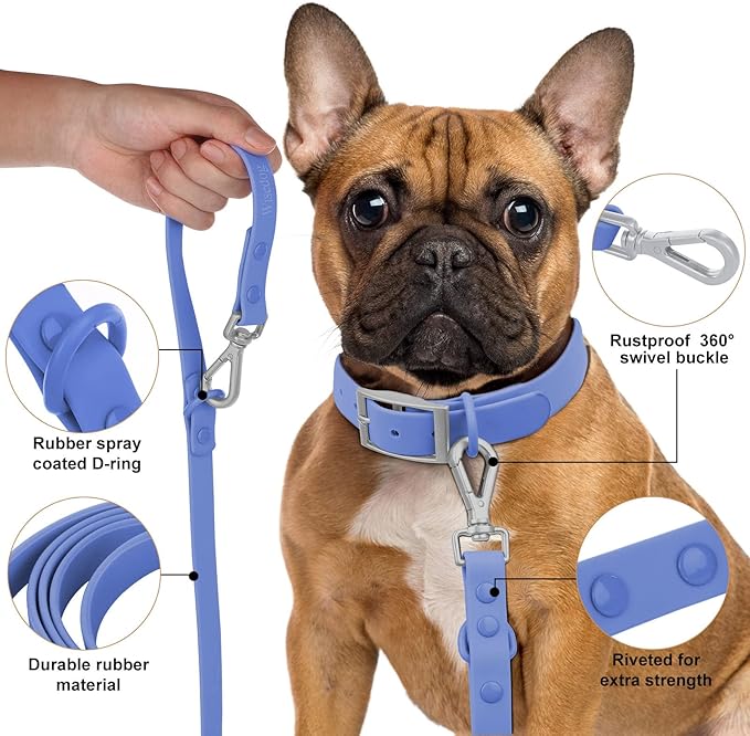 Wisedog Waterproof Dog Leash – 5ft/6ft Adjustable with 2 Metal Swivel Hooks, Easy to Clean Dog Leashes for Small, Medium, Large Breed Dogs (Blue,L)