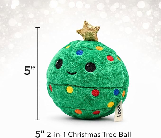 Flourish Pets 2 in 1 Large Christmas Tree Multi-Layer Chew Toy for Active Dogs | Non-Toxic BPA Free Double Stitched Soft Fabric and Long-Lasting Dog Plush Toys (5" Prancer) (Large Christmas Tree)