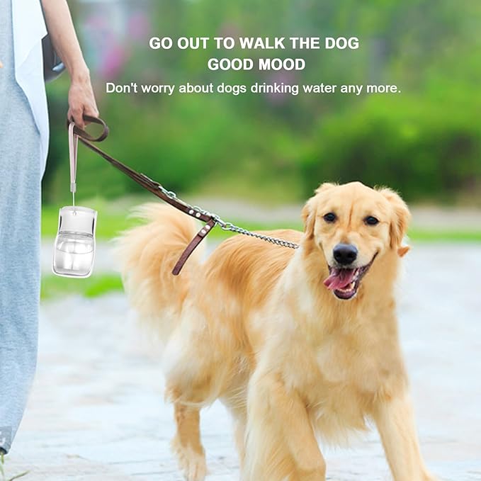 Portable Dog Water Bottle - Foldable Dog Water Dispenser | Leak Proof & Food Grade Plastic Travel | Pet Water Bottle for Cat Outdoor Walking Hiking Travel（US） (White, 12oz)
