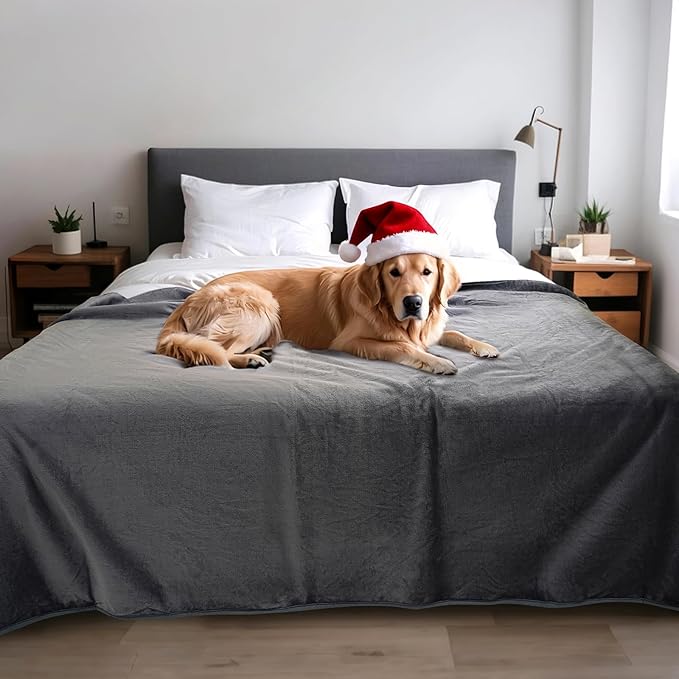 Waterproof Dog Blanket for Couch,Pee Proof Pet Blanket with 3-Layer Protection,Reversible Sherpa & Flannel Furniture Protector for Sofa Bed Car,Gifts for Cat Dog Lovers Christmas,50"x60",Grey