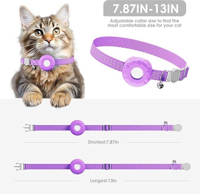 Cat Tracker,Pet Tracker for Cats Compatible with Apple Find My App(Only iOS),Waterproof Tracker Cat Collar with Safety Elastic Buckle,No Monthly Fee,Works with Any Collar (Purple)