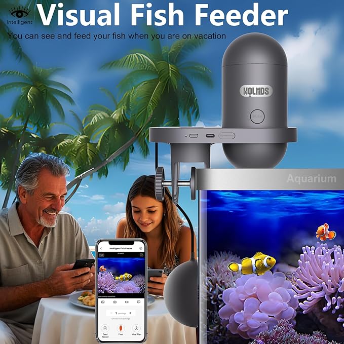 Automatic Fish Feeder with 2.5K Camera,WiFi/App Control,Moisture-Proof Vacation Food Dispenser|2.4G&5G Precision Feed System,Visual Monitor for Aquariums,Turtle Pens,Betta Tanks (Dark Grey)