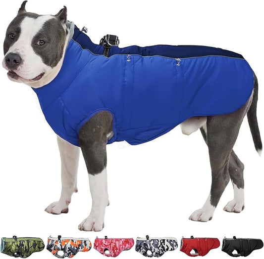 Dog Coat Winter Warm Dog Jackets for Large Dogs Reflective Snowsuit with Harness Fleece Dogs Snow Jacket Waterproof Pet Clothes for Cold Weather