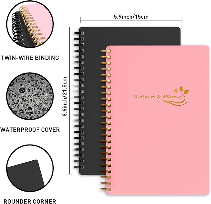 Wellness Planner & Fitness Log - Daily Diet & Health Journal with Weight Loss, Wellness Journal Notebook for Tracking Fitness, Sleep, Nutrition, Meal, Habits, A5(5.8 x 8.6 inch) (Pink)