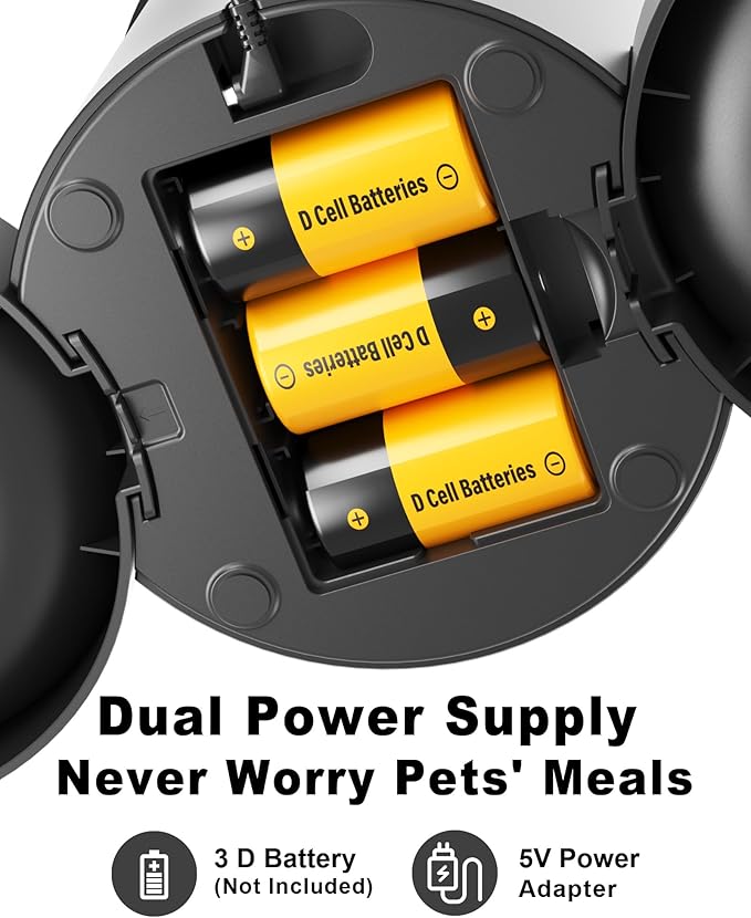 Automatic Dual Cats Feeder 2 Cats,Dual Power,Flexible Schedule Timer,6 Meals 12 Portions Per Day (Clear Black, ABS Double Bowls)