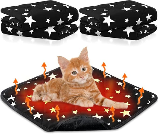 Namalu 4 Pack Self Warming Cat Bed Self Heating Cat Mat Star Pattern Soft Dog Crate Pad Thermal Pet Mat Anti Slip Kennel Dog Washable Warming Bed for Outdoor Indoor(18 x 18 Inch,Black)