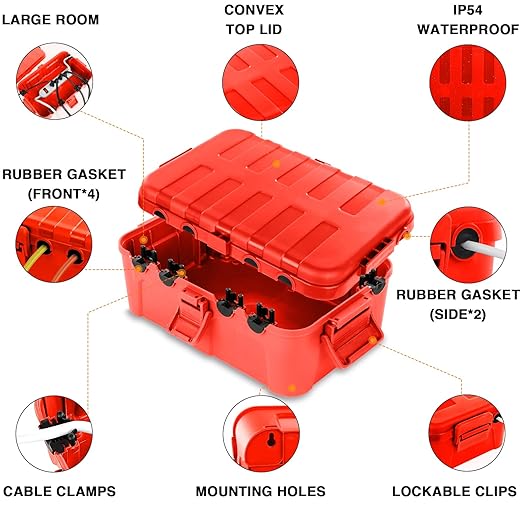 Flemoon Large Outdoor Electrical Box (12.5 x 8.5 x 5 inch), IP54 Waterproof Outdoor Extension Cord Cover Weatherproof, Protect Outlet, Plug, Socket, Timer, Power Strip, Holiday Light Decoration, Red