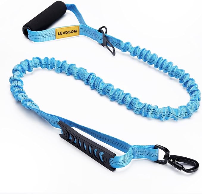6FT Highly Reflective Heavy Duty Elastic Bungee Medium and Large Dog Leash Shock Absorbing with Comfortable Padded Handle and Traffic Handle Suitable for Training Light Blue