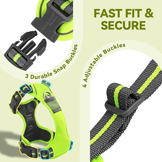 VIVAGLORY Dog Harness Easewalk No Pull Dog Harness with Handle & Front Back Clip for Training Lifting, Easy On Adjustable Padded No Pull for Pet & Puppy, M, Bright Yellow