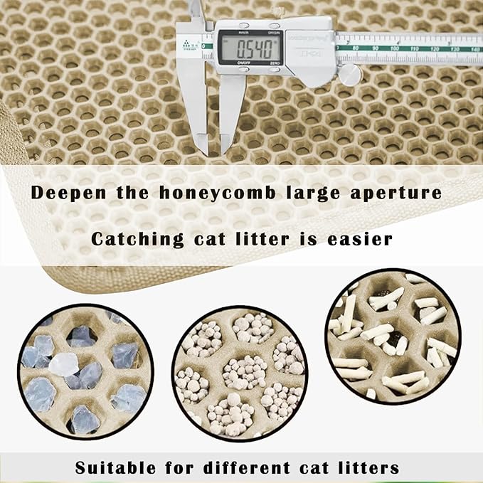 HCY&WLD Cat Litter Mat, Honeycomb Double Layer Cat Litter Trapping Mat, Waterproof Urine Proof Non-Slip, Scatter Control, Less Waste, Easier to Clean (Beige, 24" X 18")