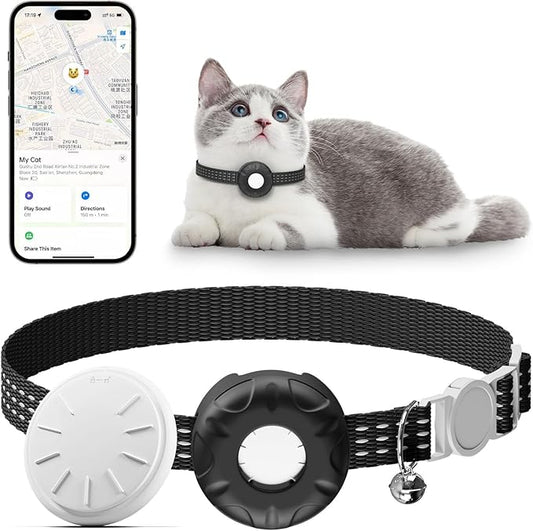 Cat Tracker,Pet Tracker for Cats Compatible with Apple Find My App(Only iOS),Waterproof Tracker Cat Collar with Safety Elastic Buckle,No Monthly Fee,Works with Any Collar (Black)